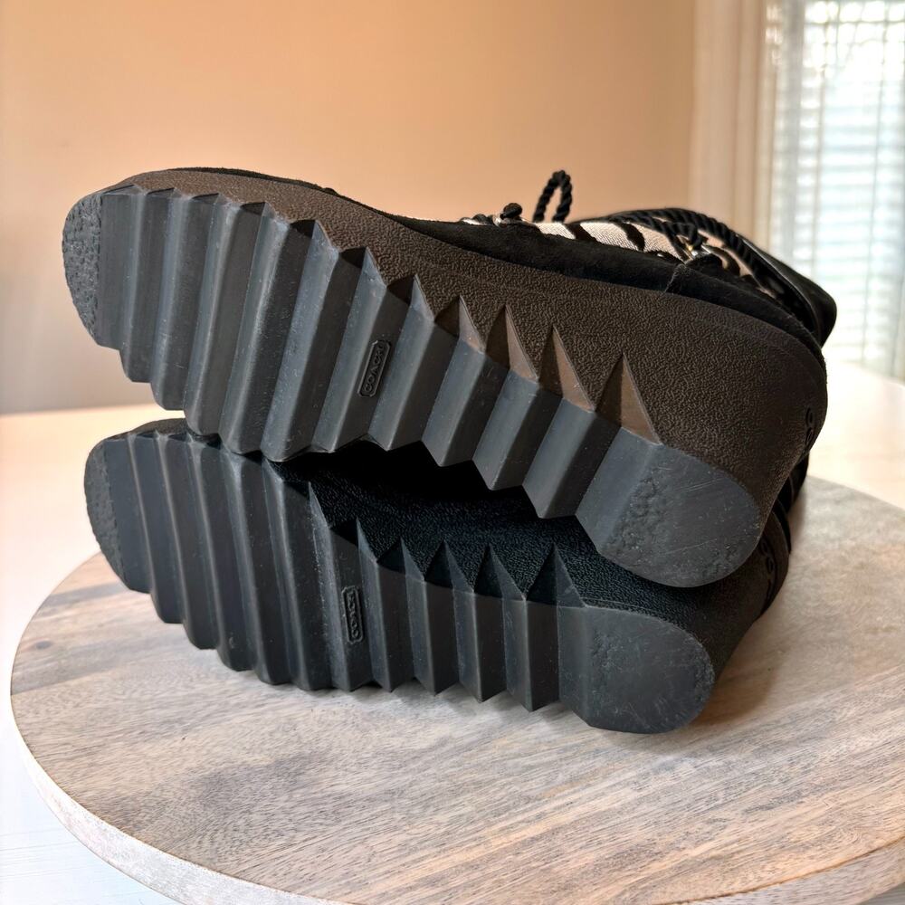 Coach Signature Logo Lace Up Wedge Winter Boots Black Suede Canvas Women's 7.5 - Picture 9 of 10